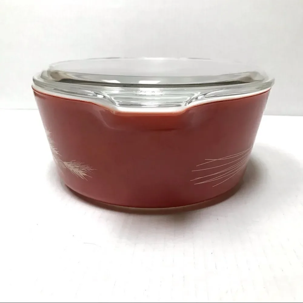Vintage Pyrex rust Autumn Harvest 475-B 2.5 quart casserole dish with lid‎